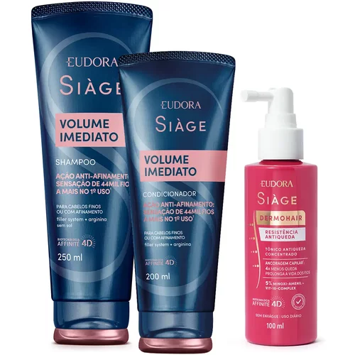 Combo Shampoo Volume Imediato 250ml + Condicionador 200ml + Tônico Concentrado Resistência Antiqueda 100ml