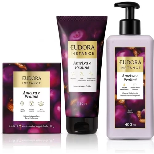Combo Instance Ameixa e Praliné: Sabonete em Barra 4x80g + Sabonete Em Calda 180ml + Creme Corporal 400ml