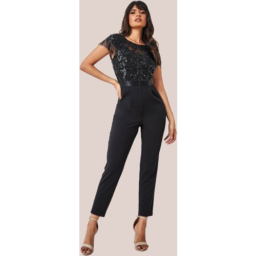 Goddiva Tassel Sequin Romper - Black