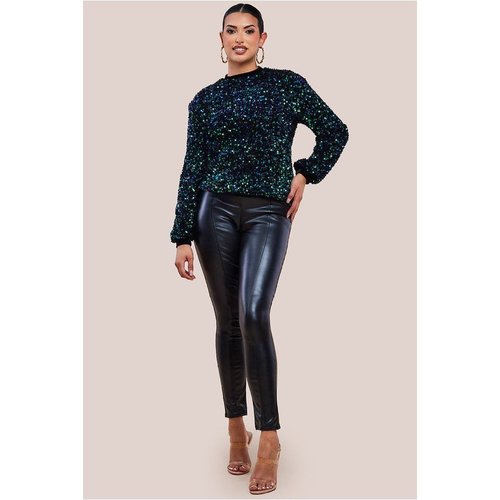 Goddiva Multi Sequin Velvet Sweater - Emerald Green