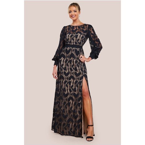 Goddiva Lace Front Split Long Sleeve Maxi Dress - Black