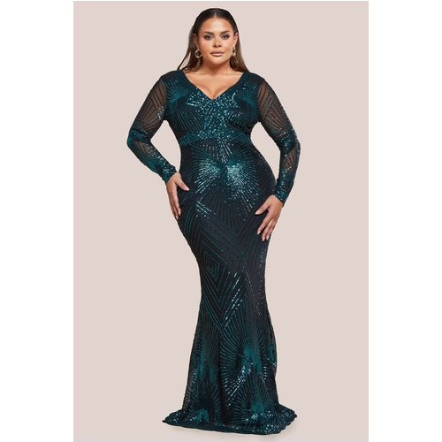 Goddiva Plus Starburst Sequin Maxi Dress - Emerald