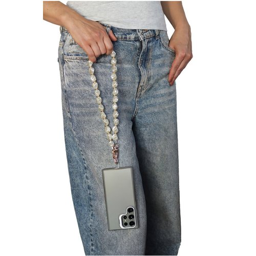 Goddiva Accessories Pearl Barok Phone Strap - White