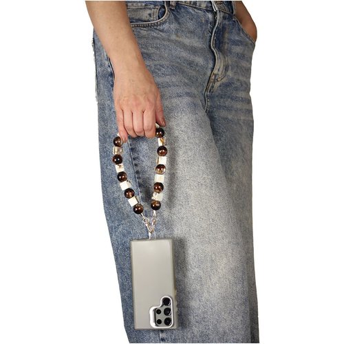 Goddiva Accessories Square & Ball Style Acrylic Phone Strap - White & Brown