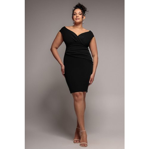 Goddiva Plus Bardot Pleated Midi Dress - Black