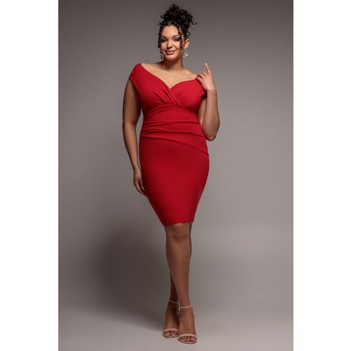 Goddiva Plus Bardot Pleated Midi Dress - Red