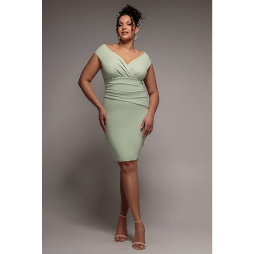 Goddiva Plus Bardot Pleated Midi Dress- Sage Green