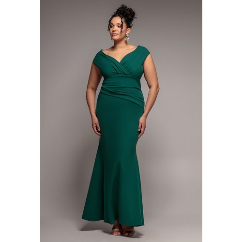 Goddiva Plus Bardot Pleated Maxi Dress - Emerald