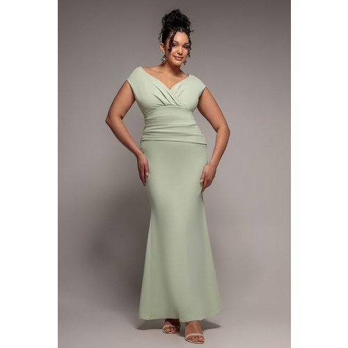 Goddiva Plus Bardot Pleated Maxi Dress - Sage Green