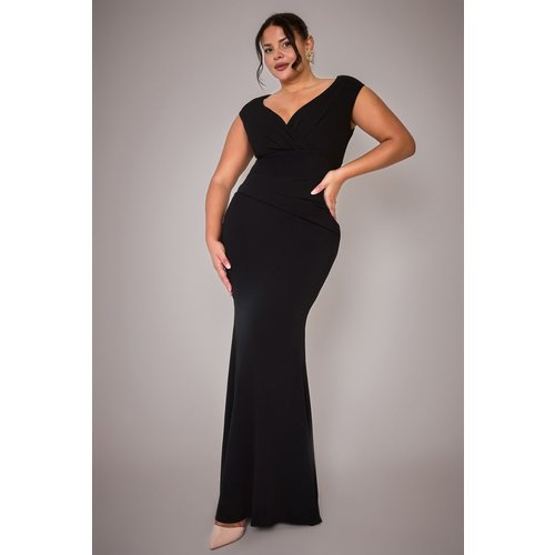 Goddiva Plus Bardot Pleated Maxi Dress - Black