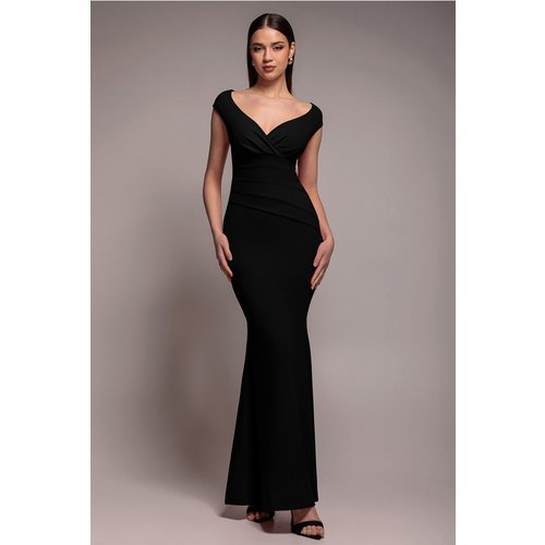 Goddiva Bardot Pleated Maxi Dress - Black