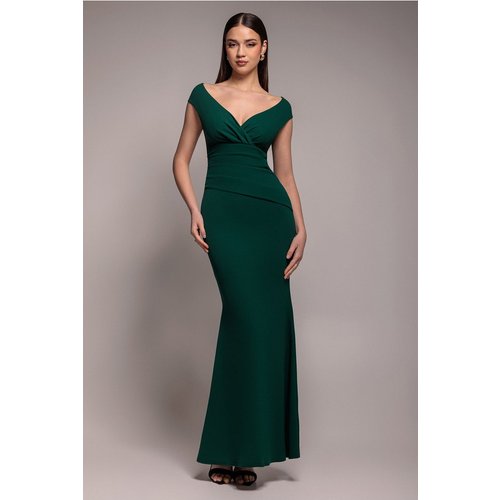 Goddiva Bardot Pleated Maxi Dress - EmeraldGreen
