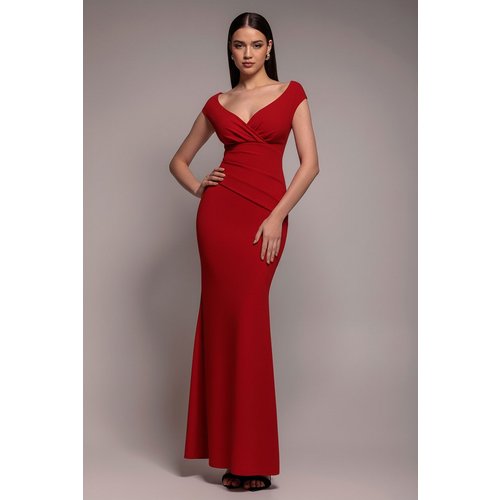 Goddiva Bardot Pleated Maxi Dress - Red