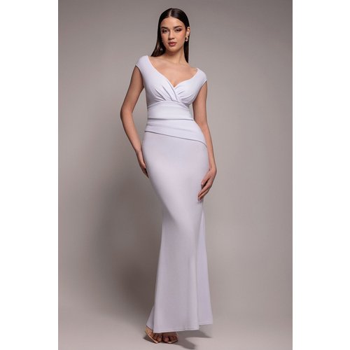 Goddiva Bardot Pleated Maxi Dress - White