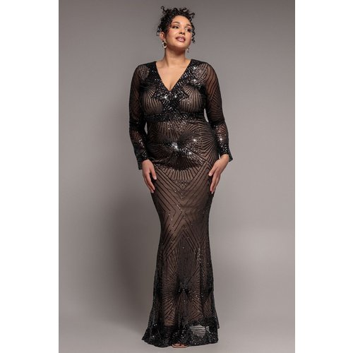 Goddiva Plus Starburst Sequin Maxi Dress - Black