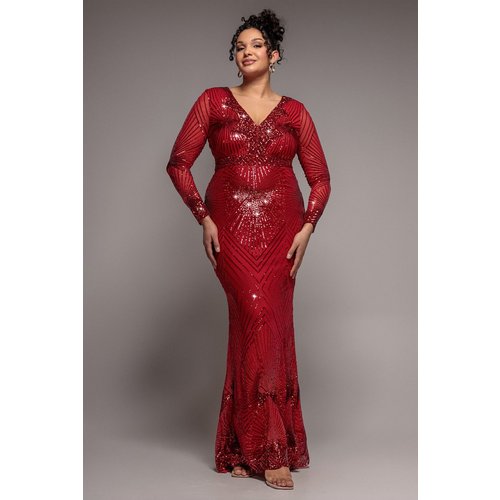 Goddiva Plus Starburst Sequin Maxi Dress - Red