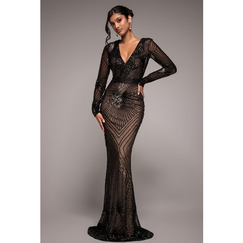 Goddiva Starburst Sequin Maxi Dress - Black