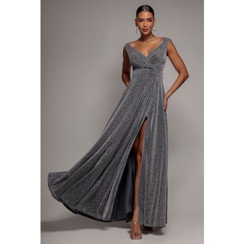 Goddiva Crossover Lurex Glitter Maxi Dress - Silver