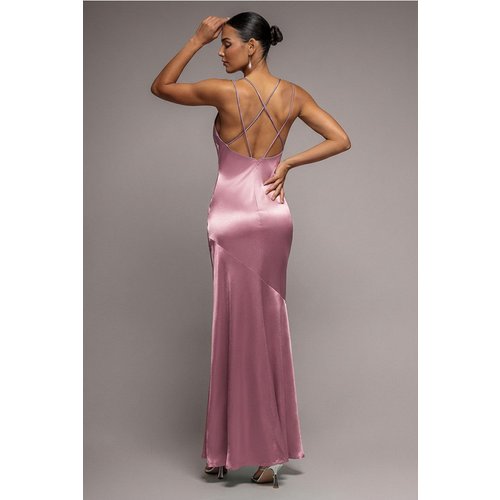 Goddiva Cowl Neck With Strappy Back Satin Maxi - Blush
