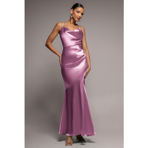 Goddiva Satin Cowl Neck With Strappy Back Maxi - Pink