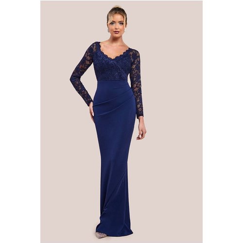 Goddiva Scalloped Lace & Scuba Maxi Dress - Navy