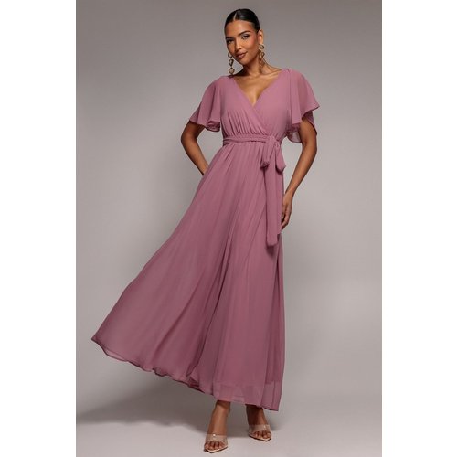 Goddiva Sustainable Chiffon Flutter Sleeve Wrap Maxi Dress - Lavender