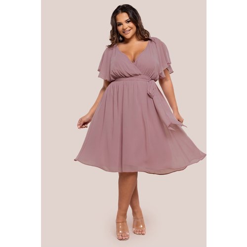 Goddiva Plus Flutter Sleeve Wrap Midi Dress - Lavender