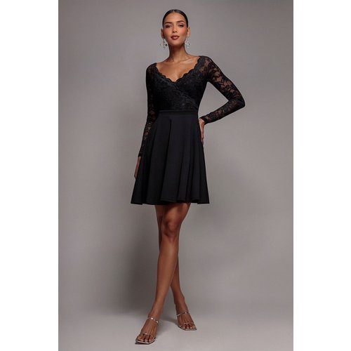 Goddiva Off The Shoulder Lace Skater Mini Dress - Black