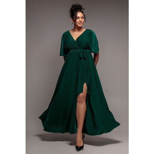 Goddiva Plus Wrap Front Maxi With Flutter Sleeves - Botanical Green