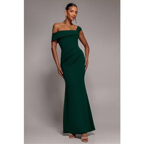 Goddiva Off The Shoulder Pleated Waist Maxi Dress - Emerald Green