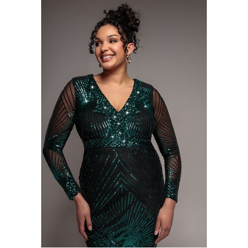 Goddiva Plus Scalloped Hem Starburst Midi Dress - Emerald