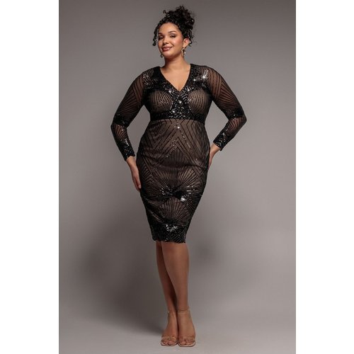 Goddiva Plus Scalloped Hem Starburst Midi Dress - Black
