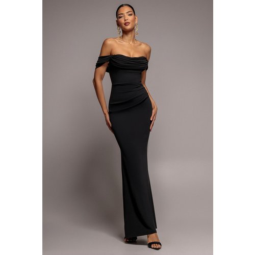 Goddiva Off The Shoulder Cowl Neck Maxi Dress - Black