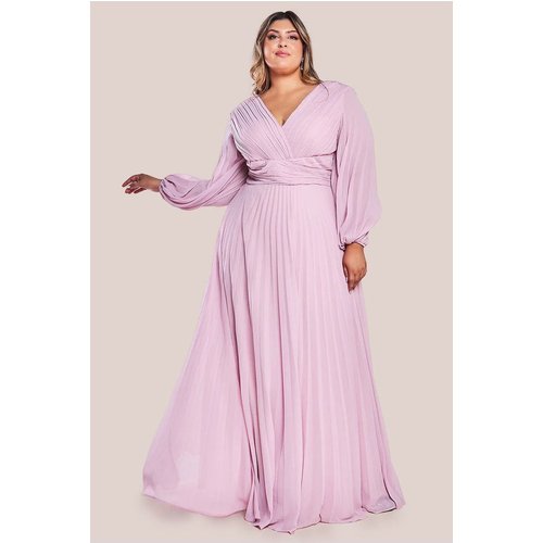 Goddiva Plus Balloon Sleeve Chiffon Maxi Dress - Pink