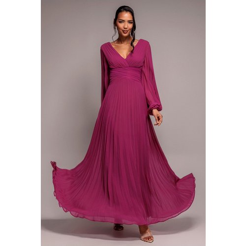 Goddiva Balloon Sleeve Chiffon Maxi Dress - Magenta