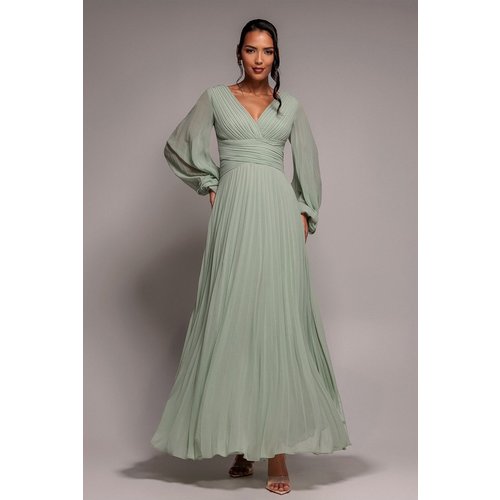 Goddiva Balloon Sleeve Chiffon Maxi Dress - Sage Green