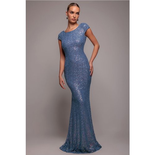 Goddiva Cowl Back Sequin Maxi Dress - Blue