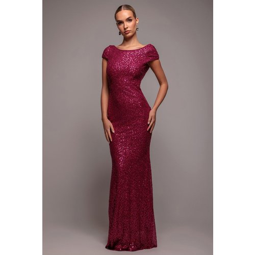 Goddiva Cowl Back Sequin Maxi - Burgundy