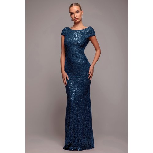 Goddiva Cowl Back Sequin Maxi Dress - Navy