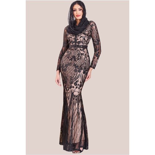 Goddiva Modesty Sequin Evening Maxi Dress - Black