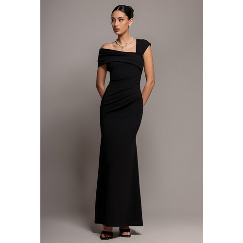 Goddiva One Shoulder Evening Maxi Dress - Black