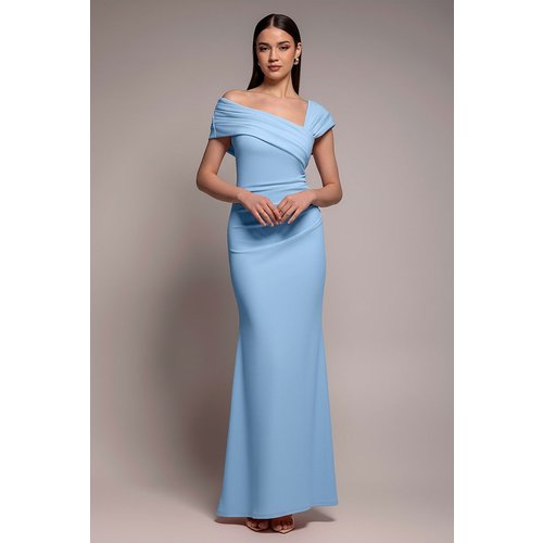 Goddiva One Shoulder Asymmetric Scuba Crepe Maxi Dress - Powder Blue