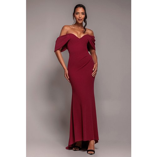 Goddiva Off The Shoulder Draped Sleeve Maxi Dress - Burgundy