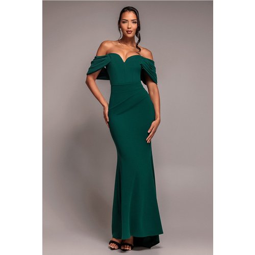 Goddiva Off The Shoulder Draped Sleeve Maxi Dress - Emerald Green