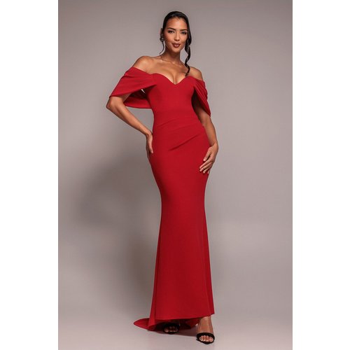 Goddiva Off The Shoulder Draped Sleeve Maxi Dress - Red