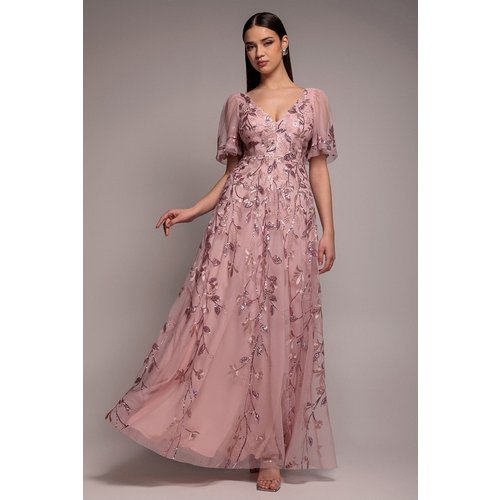 Goddiva Flared Sleeve Embroidered Maxi Dress - Blush