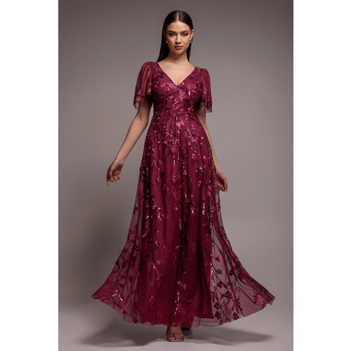 Goddiva Flared Sleeve Embroidered Maxi Dress - Magenta