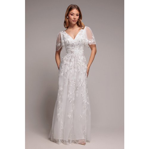 Goddiva Flared Sleeve Embroidered Maxi Dress - White