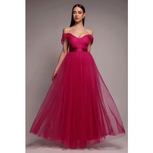 Goddiva Off The Shoulder Princess Maxi Dress - Hot Pink