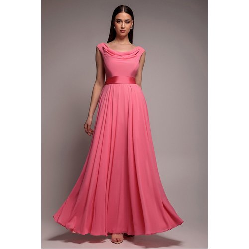 Goddiva Cowl Neck A-Line Chiffon Maxi Dress - Coral